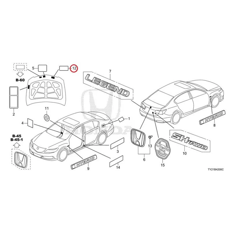 [NEW] JDM HONDA LEGEND HYBRID KC2 2016 Emblem/Caution Label GENUINE OEM - Image 13