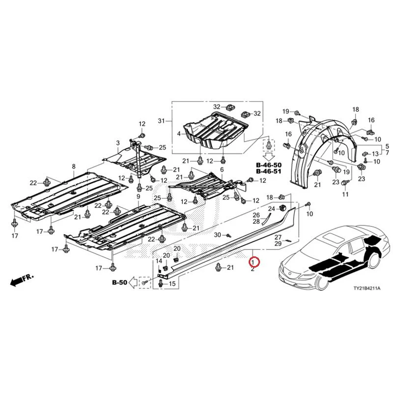 [NEW] JDM HONDA LEGEND HYBRID KC2 2016 Side Sill Garnish/Under Cover GENUINE OEM - Image 5